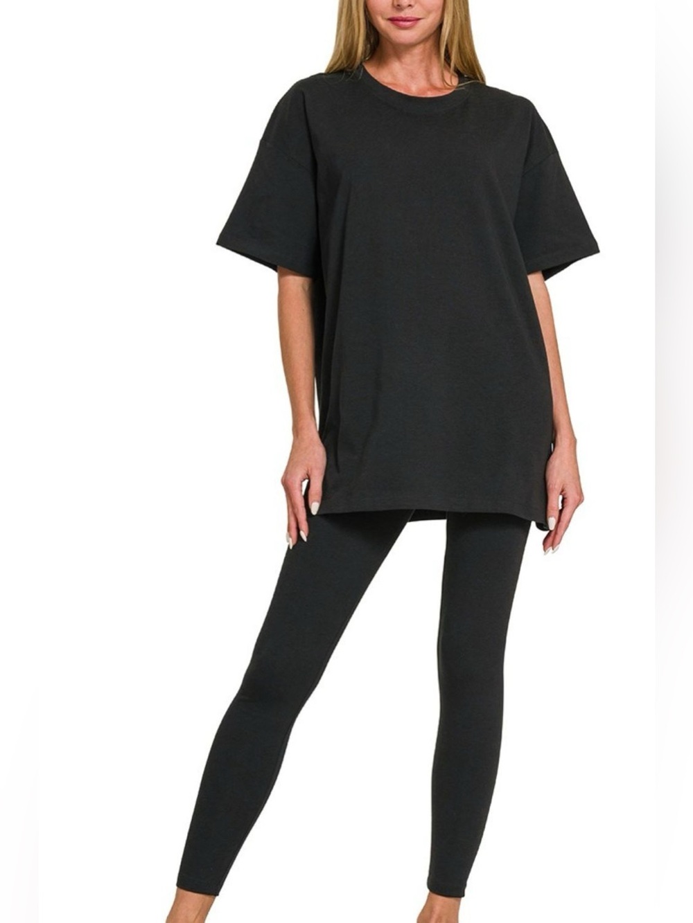 Zenana Cotton Round Neck Top & Legging Set